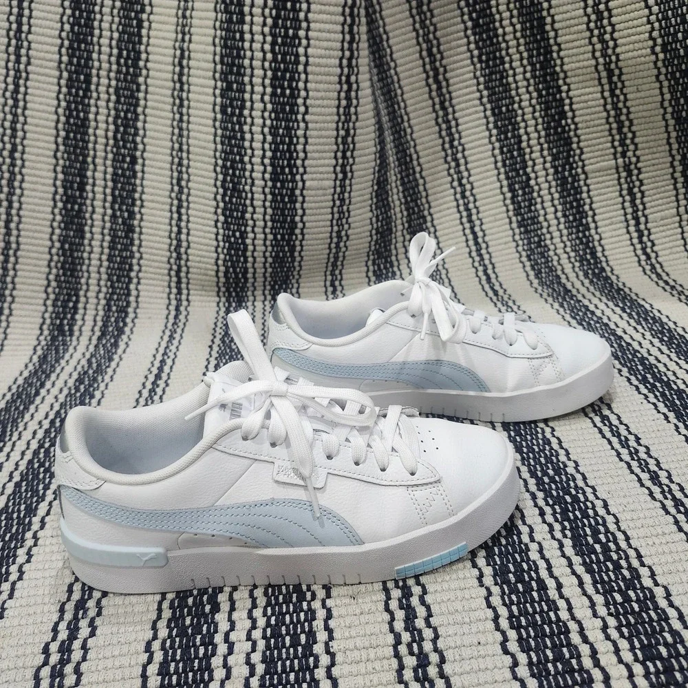 Puma Jada Womens White Light Blue Leather Platform Sneakers Low Top Shoes size 8